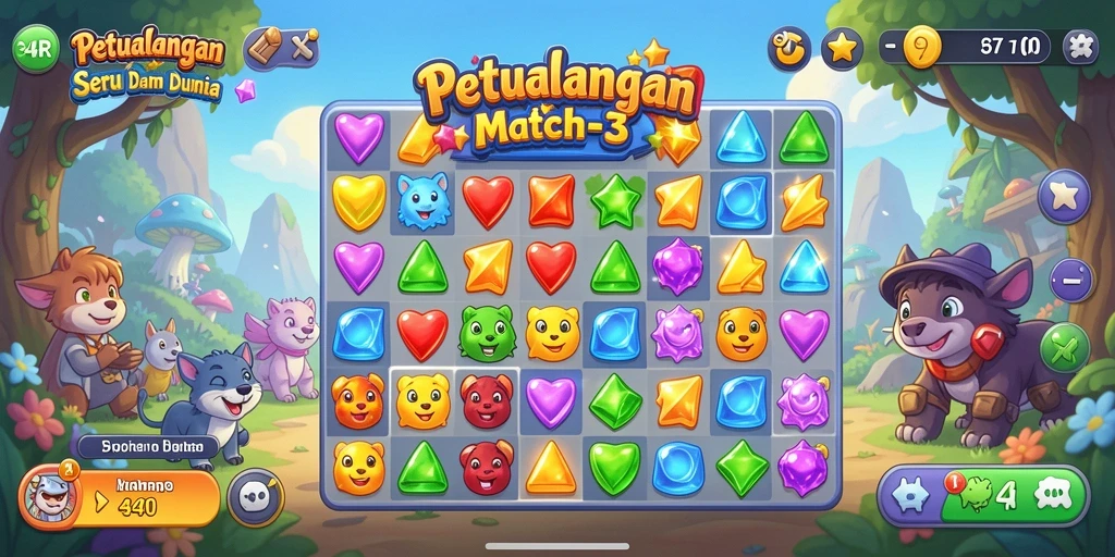 Screenshot gameplay 34R dengan tantangan Match-3 yang seru.