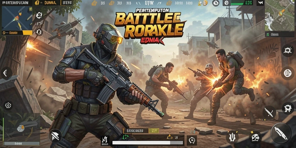 Tampilan screenshot 47F menampilkan intense gameplay Battle Royale.