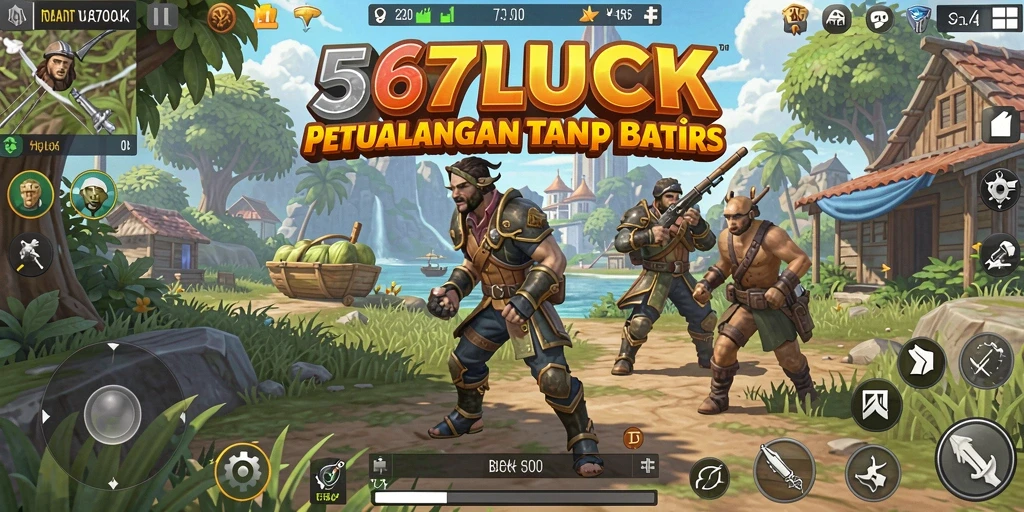 Tangkapan layar gameplay 567LUCK menunjukkan petualangan di dunia terbuka yang luas.