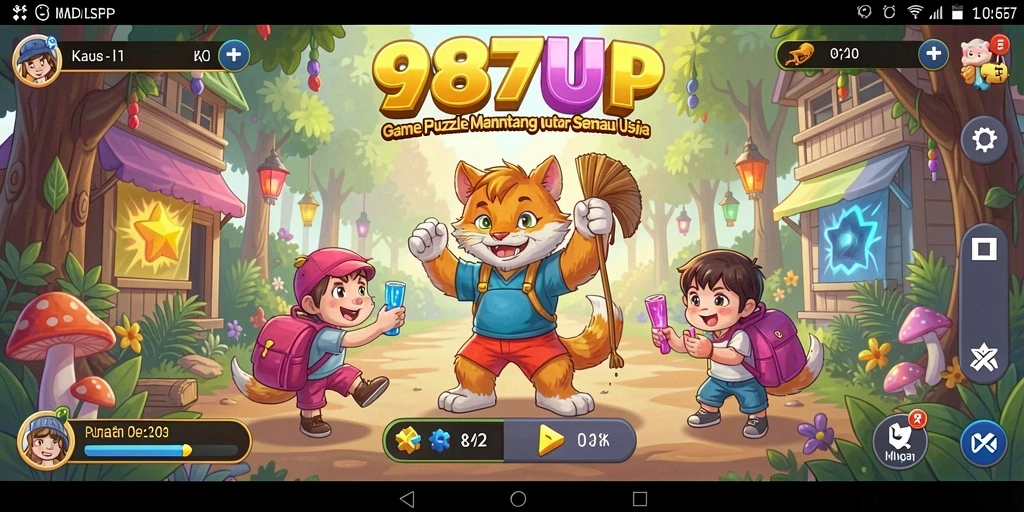 Tampilan gameplay menantang dari 987UP yang penuh warna.