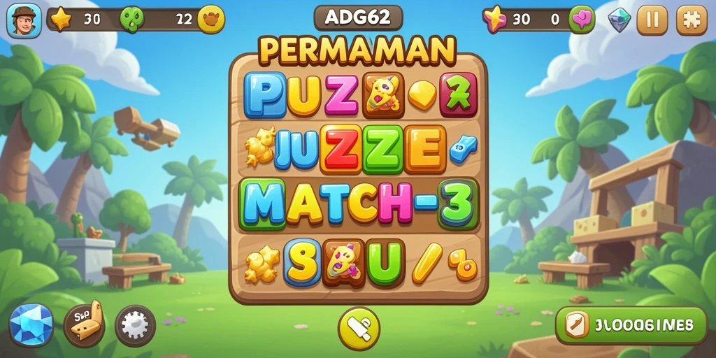 Screenshot gameplay ADG62 dengan kombinasi objek Match-3 yang menyenangkan.