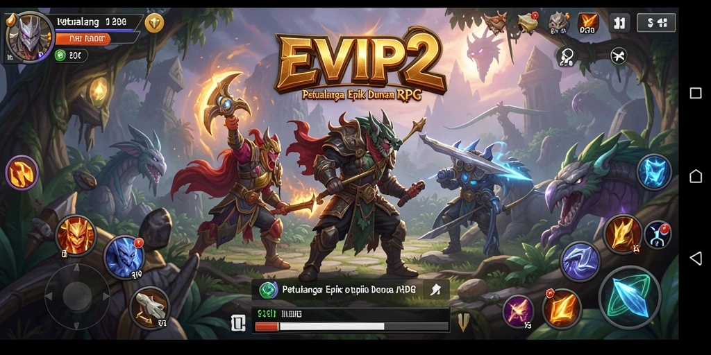 Tangkapan layar gameplay EVIP2 menampilkan pertarungan seru dalam dunia RPG.