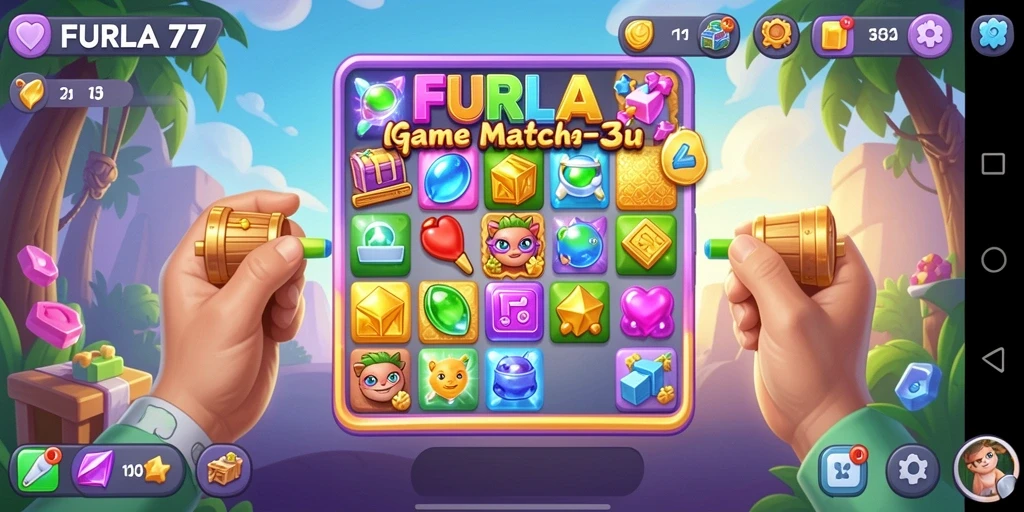 Screenshot gameplay FURLA77 yang menampilkan serunya permainan Match-3.