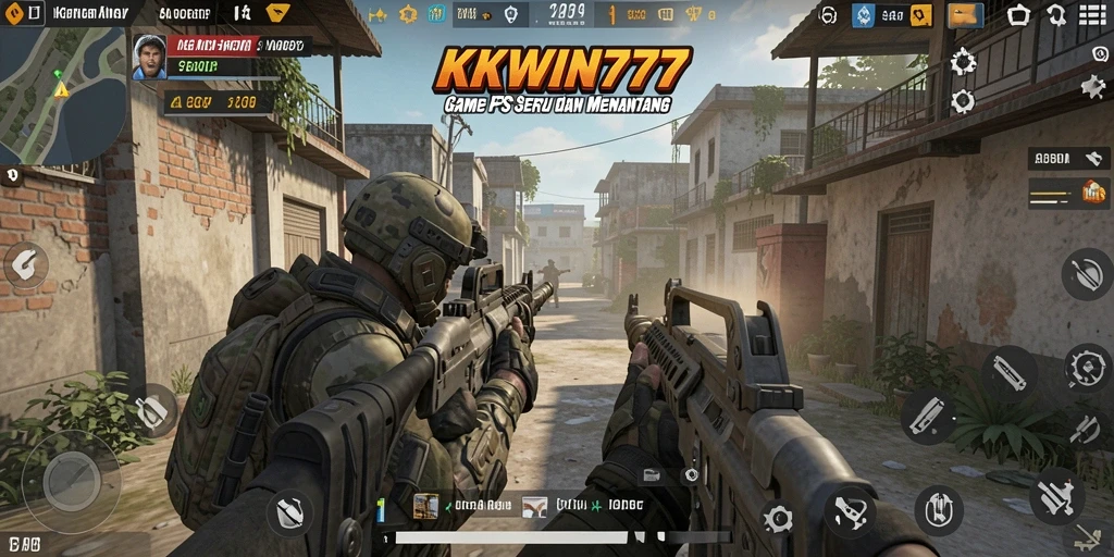 Screenshot gameplay <strong>KKWIN777</strong> menampilkan aksi tembak-menembak yang intens.
