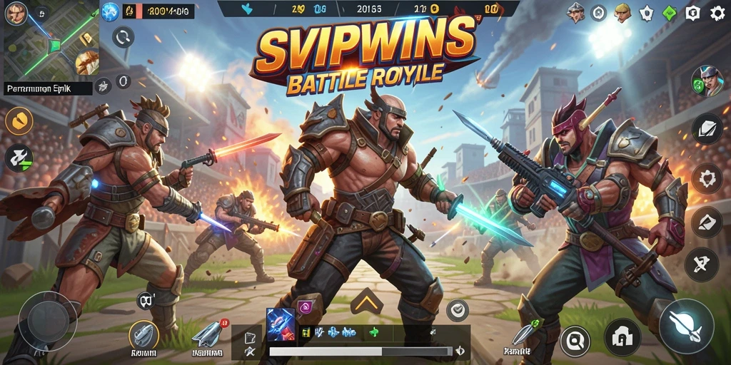 Tampilan gameplay SVIPWINS yang mendebarkan di arena Battle Royale.