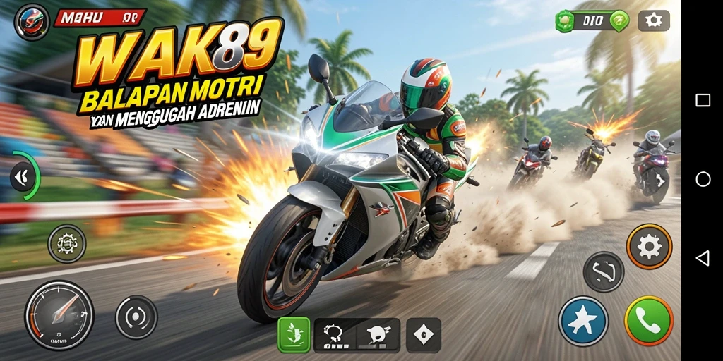 Screenshot gameplay WAK89 yang mendebarkan dan penuh aksi balapan motor.