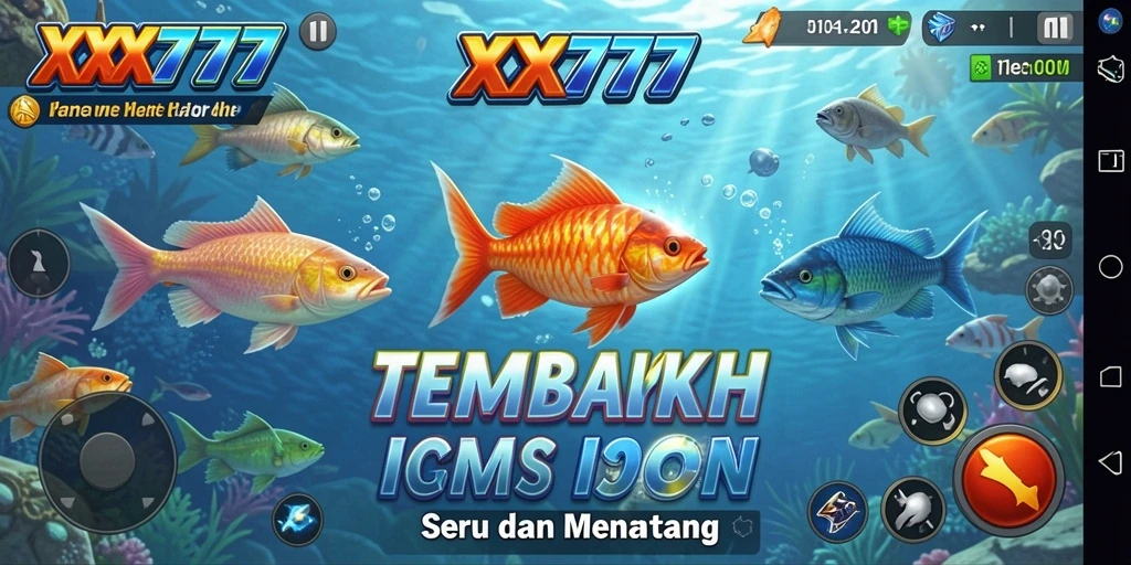 Tampilan gameplay seru dalam XXX777 saat menembak ikan.